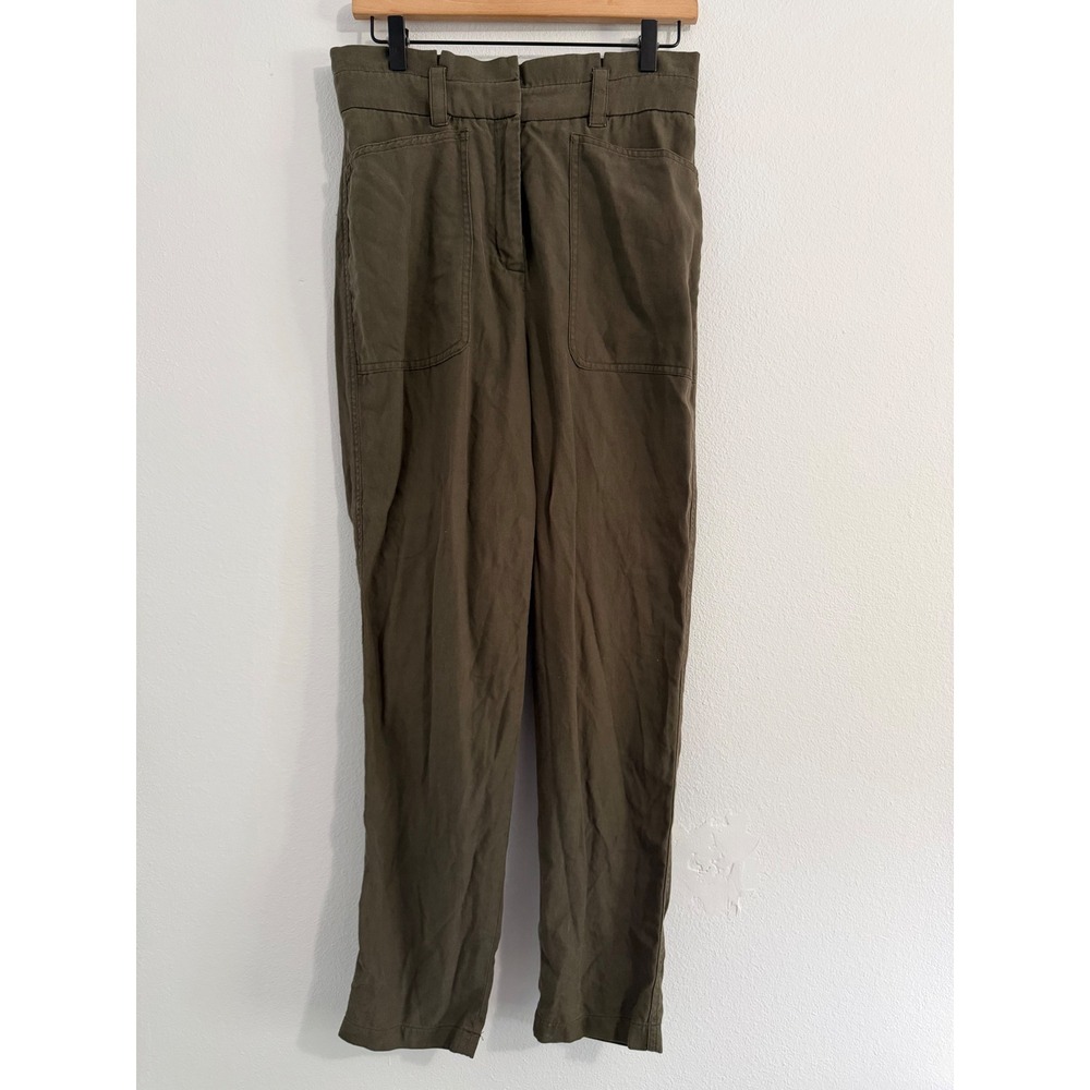 Express - Ankle Super High Rise Paperbag Waist Pants in Olive Green